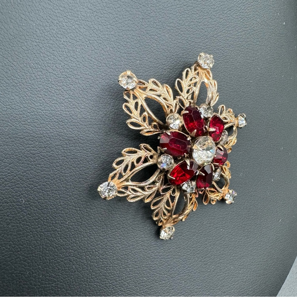 Vintage 1940 Signed Scitarelli Ruby Rhinestone Fi… - image 4